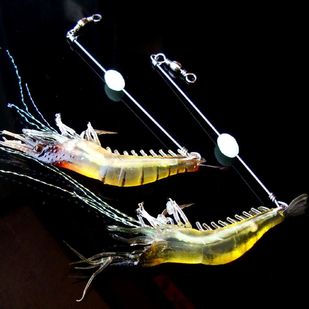 5Pc Shrimp Bait Set Fishing Lures Kit Soft Lures Plastic Luminous Fishing Bait with Hooks Bead Swivels Bass Fishing Tackles