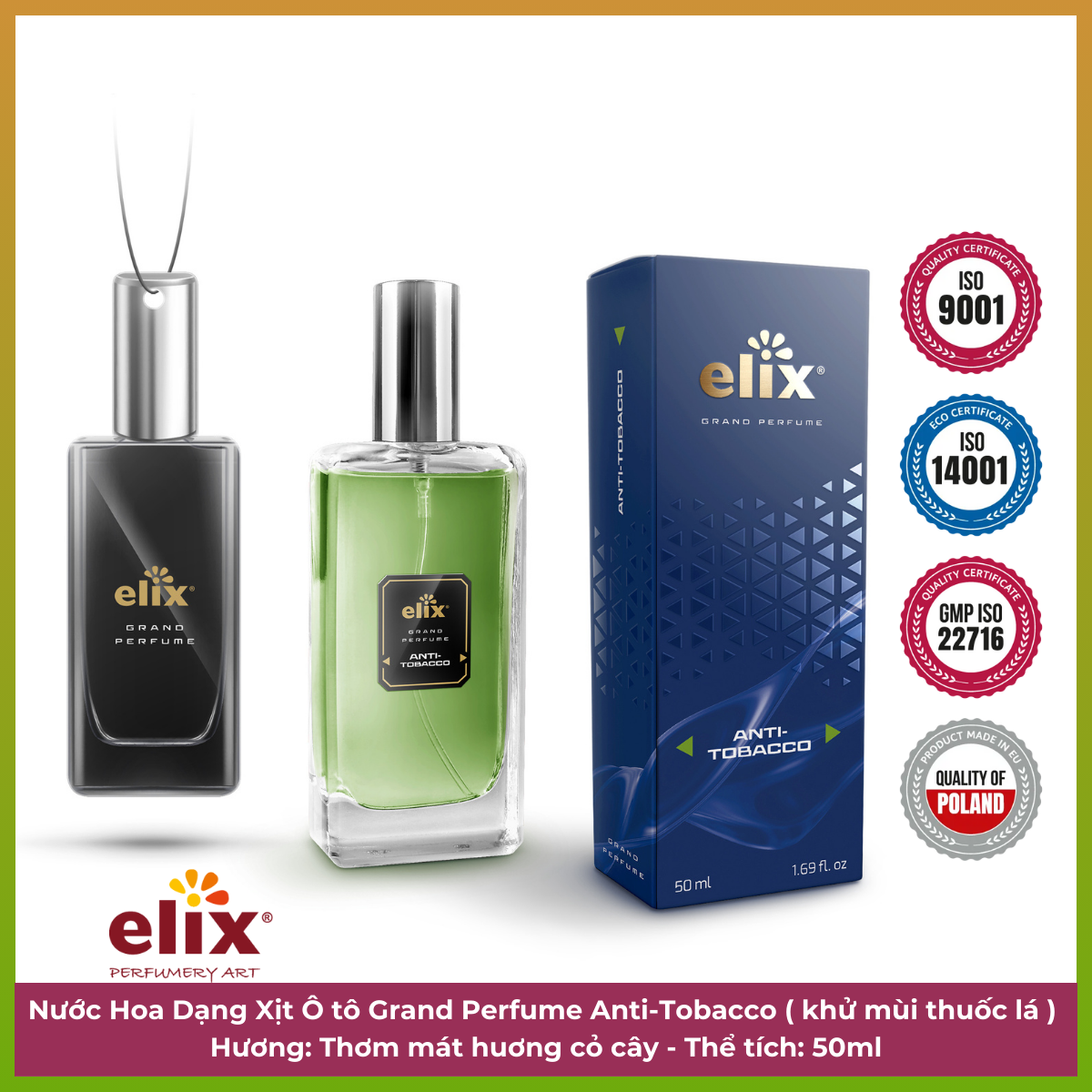 Hình ảnh Nước hoa xịt ô tô Grand Perfume Elix 50ml  -  Anti-Tobacco (khử mùi hiệu quả) - Nhập Khẩu chính hãng tại Ba Lan Mùi hương tự nhiên khử mùi cực tốt