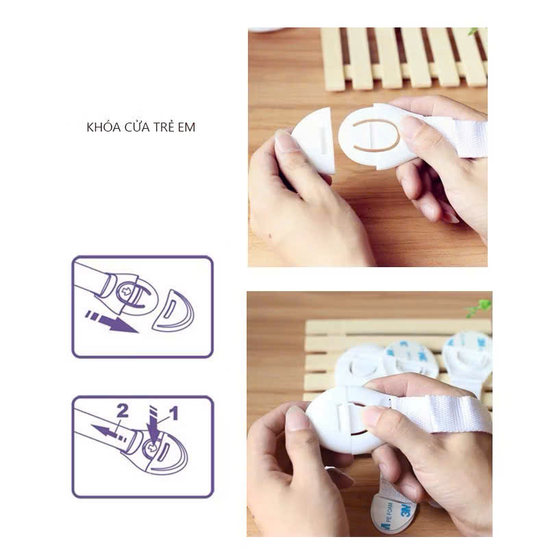 Dây vải khóa tủ Cicico C6332 chốt an toàn cho trẻ em dây màu trắng