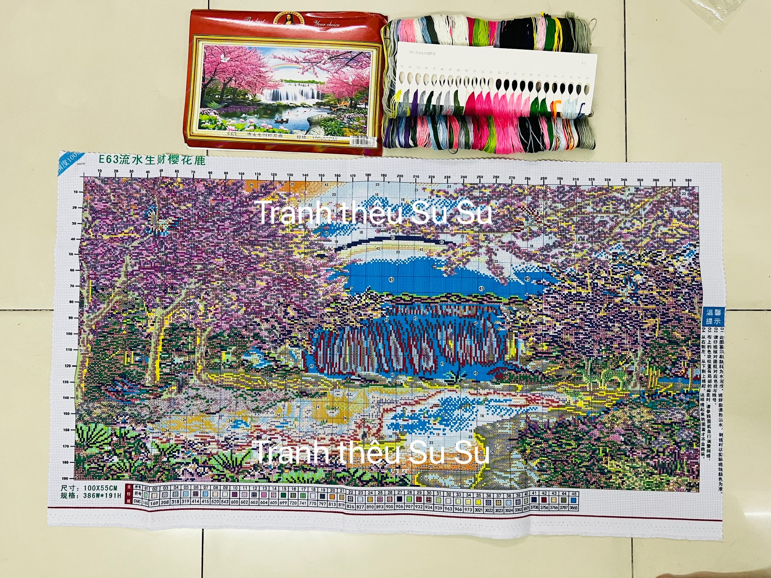 Tranh thêu kín Phong cảnh E63, kích thước 100 x 55 cm