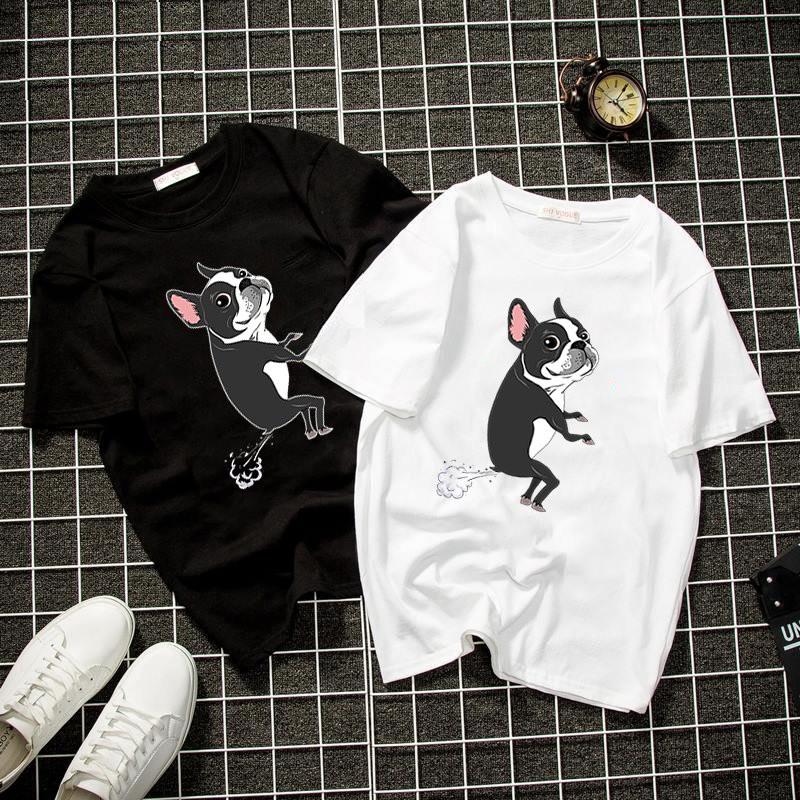 Áo thun unisex form rộng in pug xì hơi dễ thương vải dày mịn 2019T1129