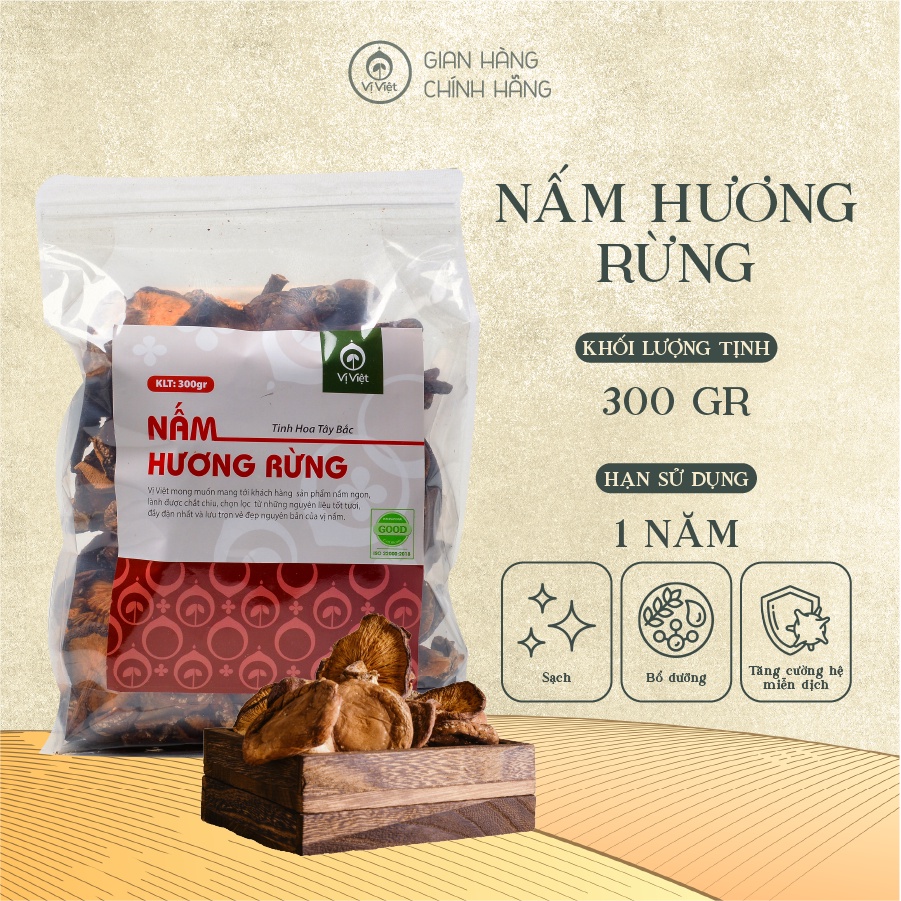 Nấm Hương Rừng khô đăc sản Tây Bắc VỊ VIỆT cao cấp , Đặc Biệt thơm, 100% phơi khô tự nhiên, không chất bảo quản,  Gói 300 gam