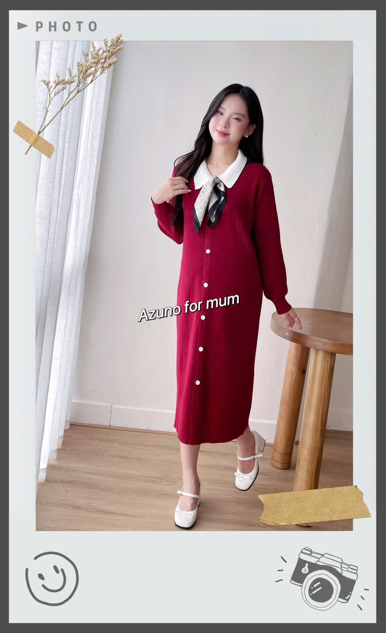 Váy Bầu Len Dáng Suông Mặc Công Sở Thu Đông