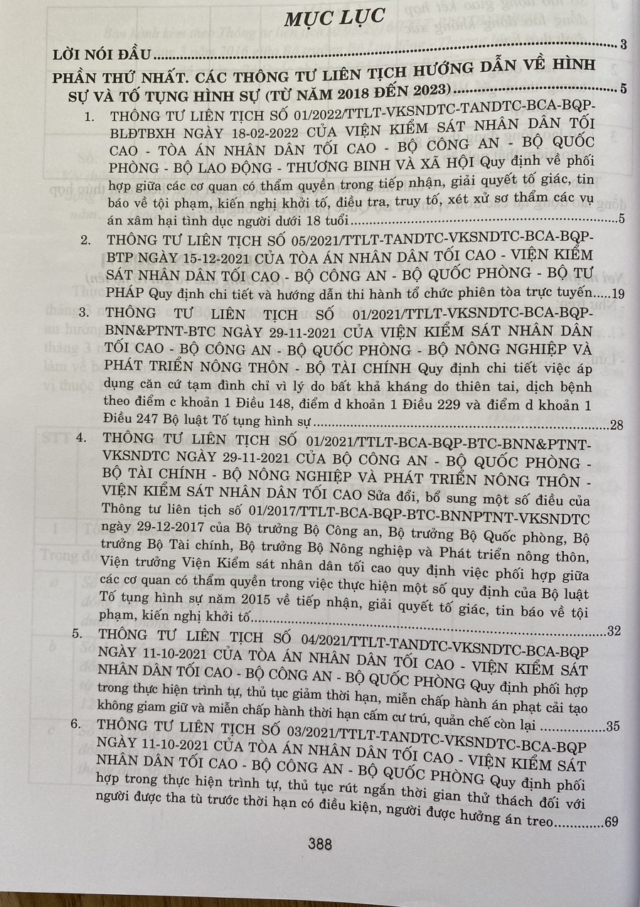 Các Thông Tư Liên Tịch của Toà Án Nhân Dân Tối Cao - Viện Kiểm Sát Nhân Dân Tối Cao- Bộ Tư Pháp - Bộ Công An - Bộ Quốc Phòng Về Hình Sự, Dân Sự, Hành Chính, Kinh Tế, Thương Mại, Lao Động  từ năm 2016-2023