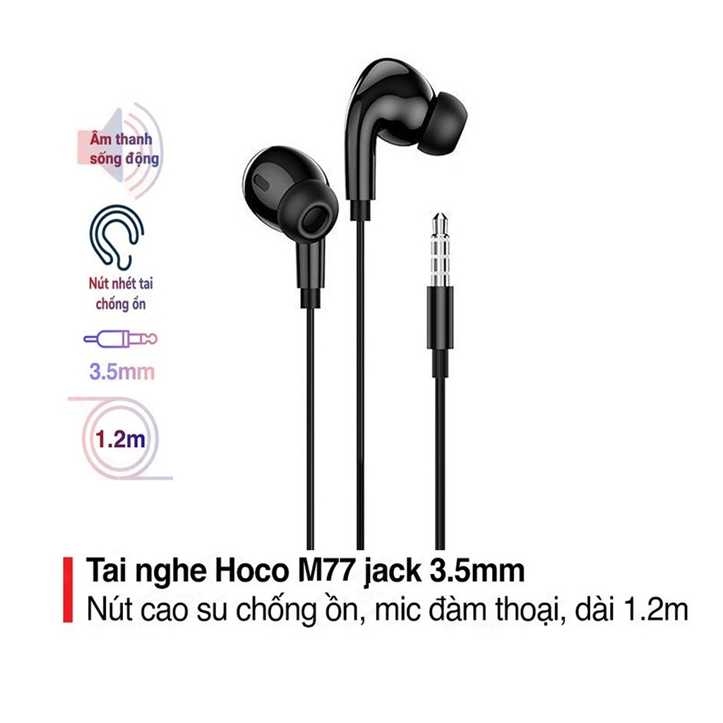 Tai nghe chân cắm 3.5mm Hoco M77 tích hợp Mic đàm thoại dài 1.2M cho Smartphone ( 2 màu) - Hàng chính hãng
