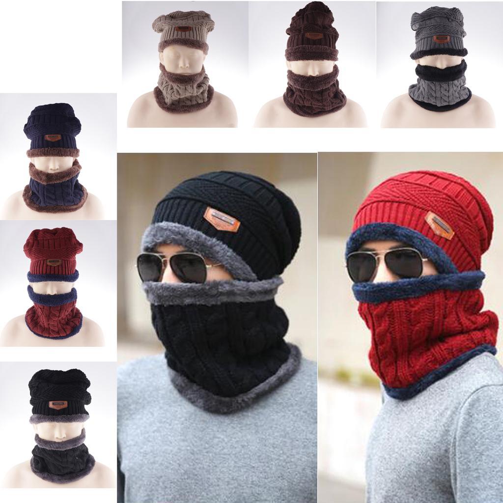 Women Mens Thick Warm Fleece Soft Winter Beanie Hat Scarf Skull Cap Set