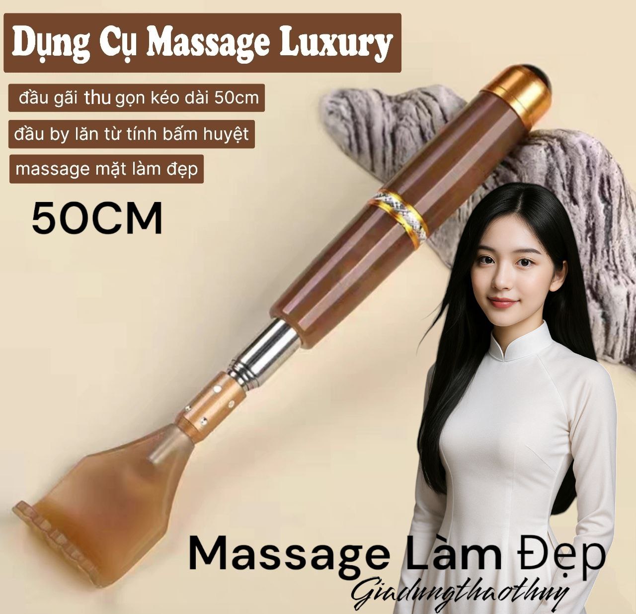 Dụng cụ Massage 2 in 1 Thu Gọn Kéo Dài 50cm Một Đầu Gãi Và By Lăn 360 Độ Từ Tính – Cây Massage Thần Thánh Gãi Lưng Bầm Huyệt Người già Người Trẻ Dùng Đều Khỏe Đẹp Làn Da