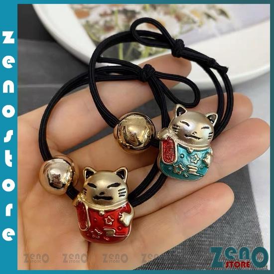 Set 4 dây buộc tóc Mèo thần tài, Dây Cột Tóc, Chun Buộc Tóc cute PT34