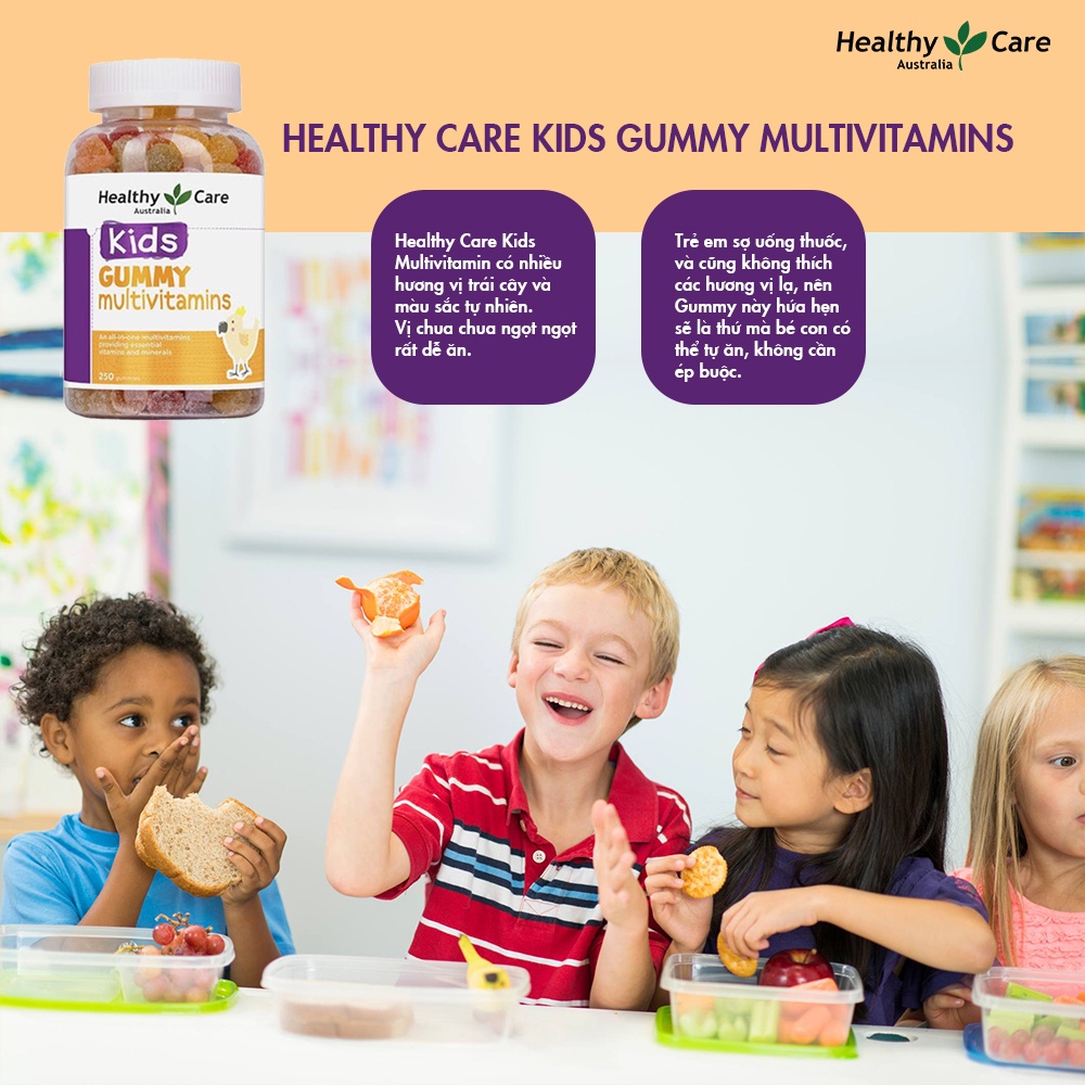 Vitamin tổng hợp cho trẻ Úc Healthy Care Kids Gummy Multivitamin bổ sung dinh dưỡng giúp tăng sức đề kháng, ăn ngon, ngủ ngon - Massel Official