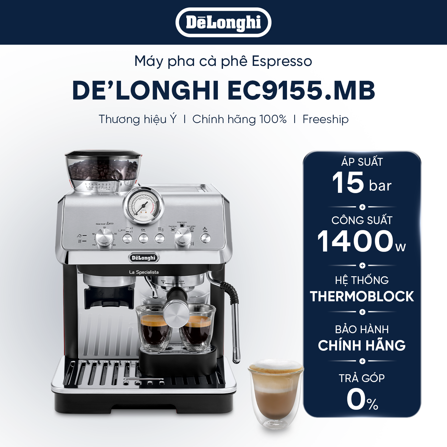 [Hàng chính hãng] Máy pha cà phê espresso DeLonghi La Specialista Arte EC9155 (R/ MB)