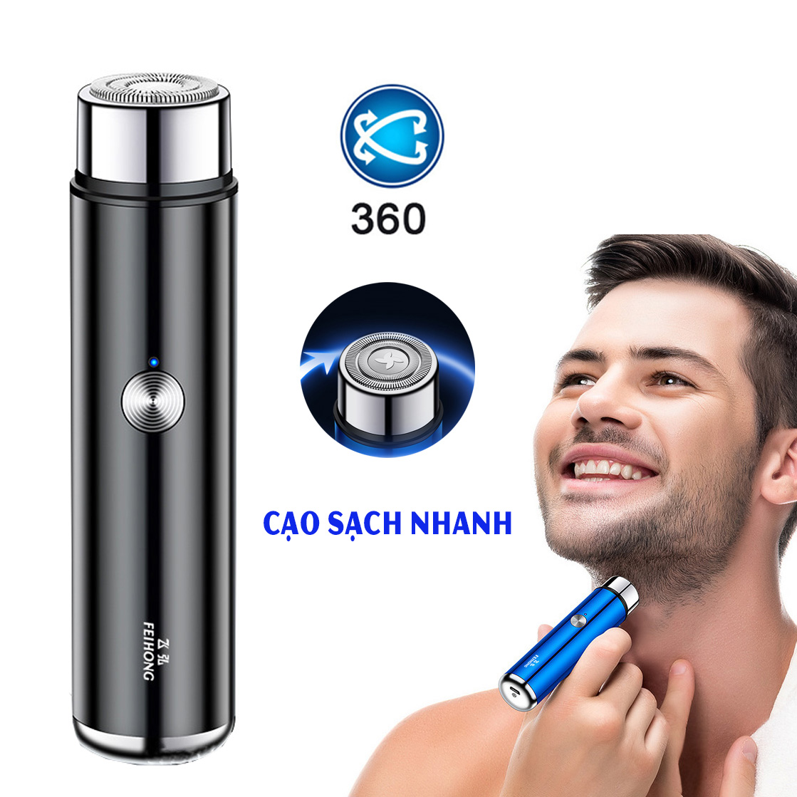 Máy cạo râu điện sạc pin bền bỉ, thiết kế hình trụ đơn giản sang trọng