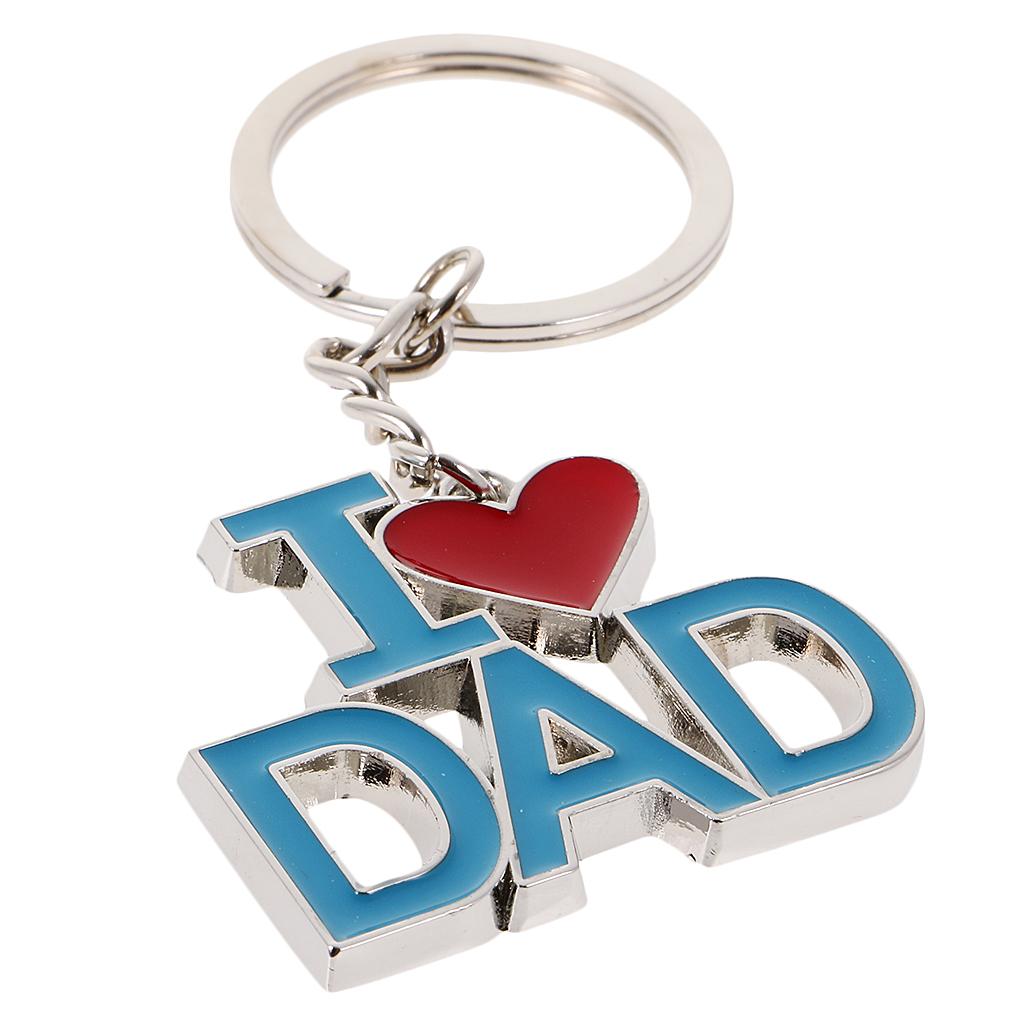 2xModern I Love Parent Pendant Alloy Keychain Bag Decoration Blue Red Dad