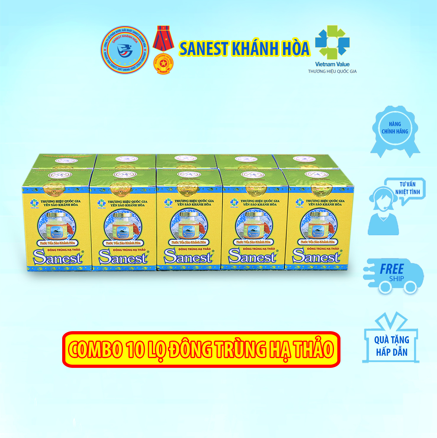 Nước Yến sào Khánh Hòa Sanest Đông Trùng Hạ Thảo đóng lọ 70 ml