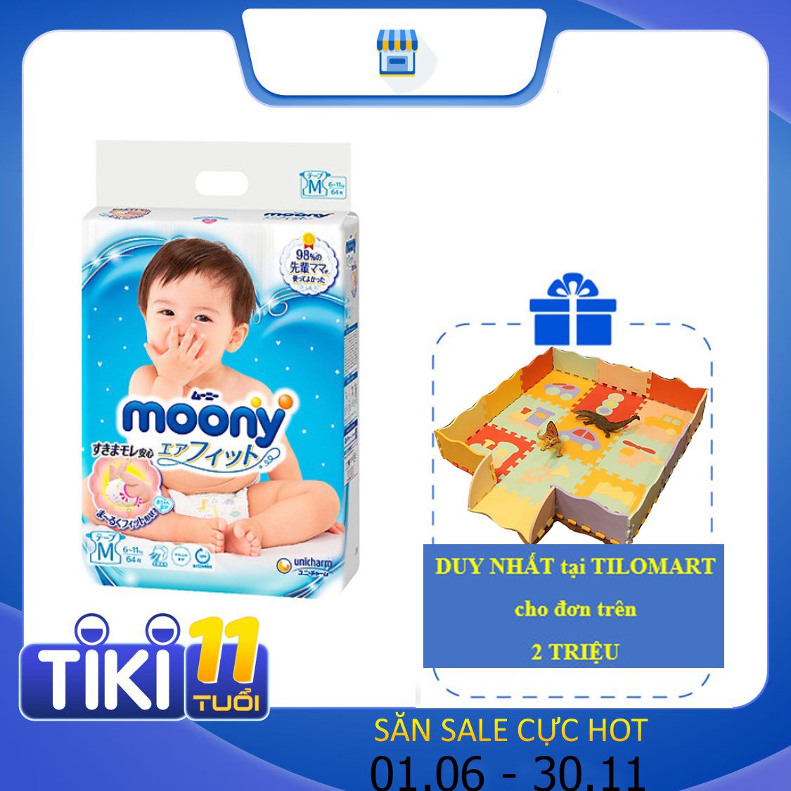 Tã Dán Cao Cấp Moony Nhật Bản M64 (64 Miếng)