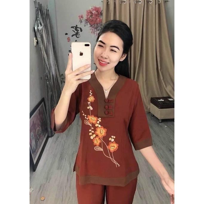 ĐỒ LAM ĐI CHÙA Cổ Chữ Y Vải Đũi