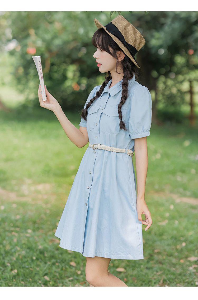 CHENGRUI Tặng thắt lưng, váy ngắn tay, váy ngắn tay, váy mùa hè, váy thắt lưng.
