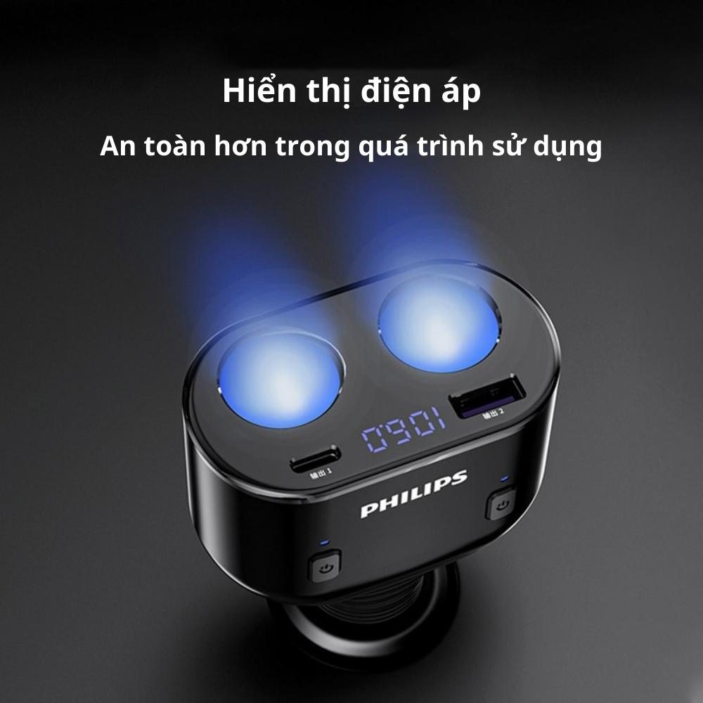 Bộ chia tẩu sạc xe hơi Philips DLP4101 có 2 cổng mở, tích hợp sạc nhanh - Hàng nhập khẩu