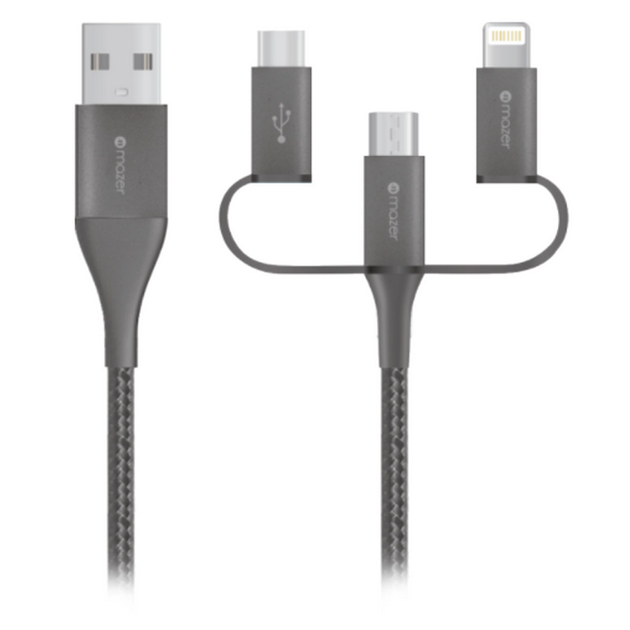 Dây Cáp Mazer MULTI4.DURA.TEK 3-in-1 Lightning+Micro+USB-C / 3.1A (1.2m) Dành cho Iphone / Ipad - Hàng Chính Hãng