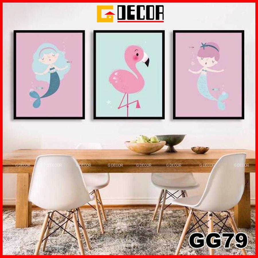 Tranh treo tường canvas 3 bức phong cách hiện đại Bắc Âu 79, tranh ainime trang trí phòng cho bé, phòng khách, phòng ngủ