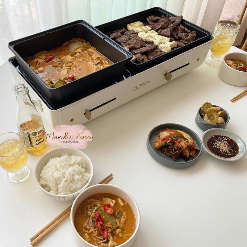 Bếp Lẩu Nướng Điện Đa Năng 2in1 Dupan Nhập Hàn, Nồi Lẩu Nướng 2 Ngăn Chống Dính, Công Suất 2000W, BH 12 Tháng