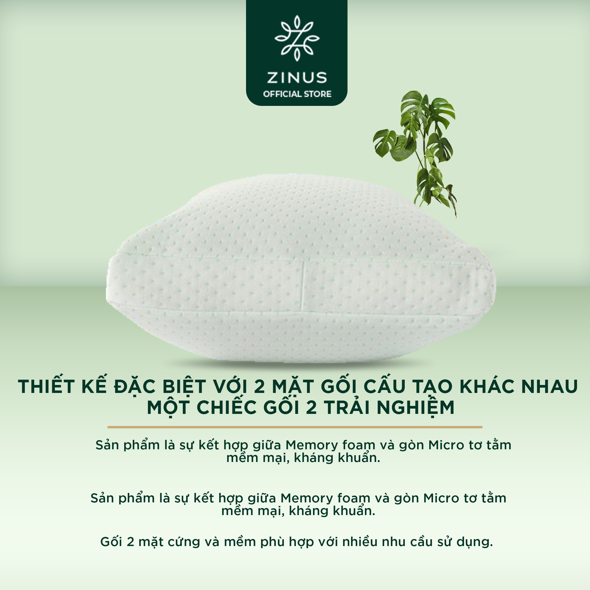 Gối 2 Mặt Công Nghệ Mỹ Cao Cấp Tiện Dụng Phù Hợp Với Nhiều Dáng Nằm - Zinus Dual Side Memory Foam Pillow