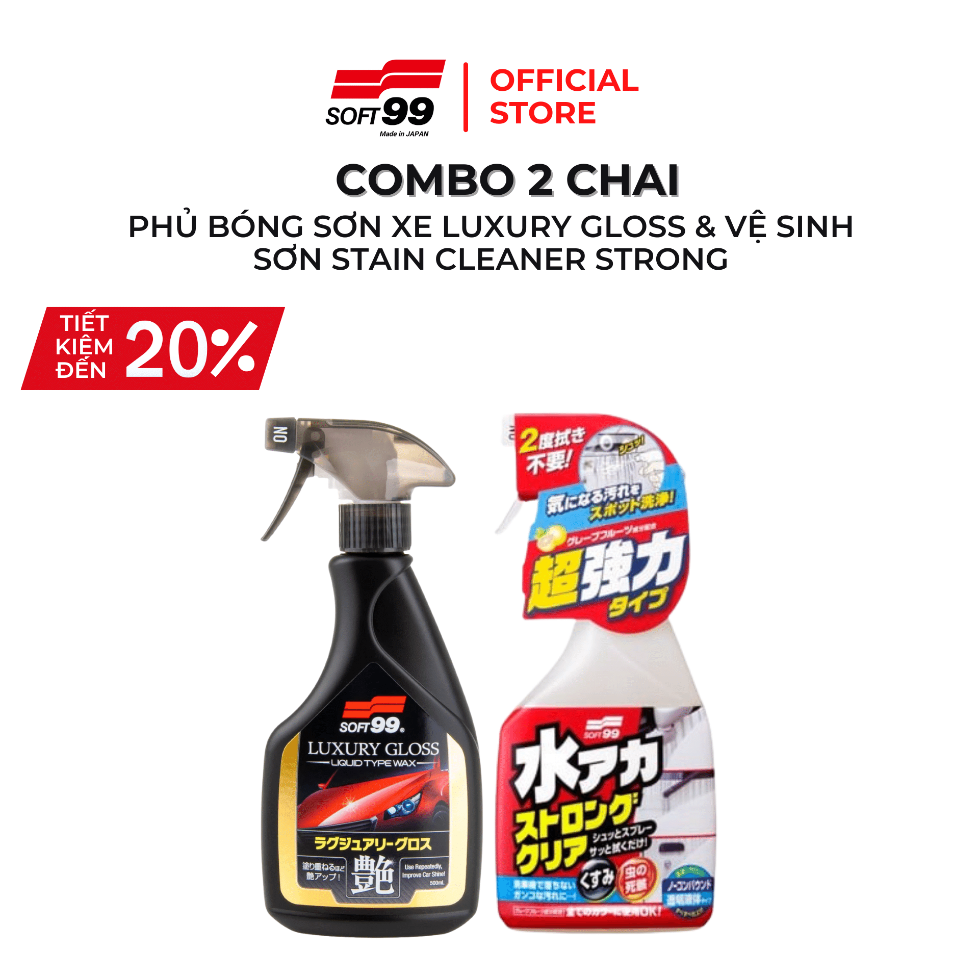 Phủ Bóng Sơn Luxury Gloss W-207 & Vệ Sinh Sơn Ôtô Stain Cleaner Strong R-141 SOFT99
