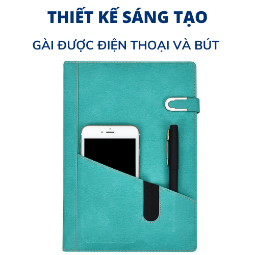 Sổ tay bìa da trơn A5 tiện lợi ghi chép có chỗ gài vật dụng A25925