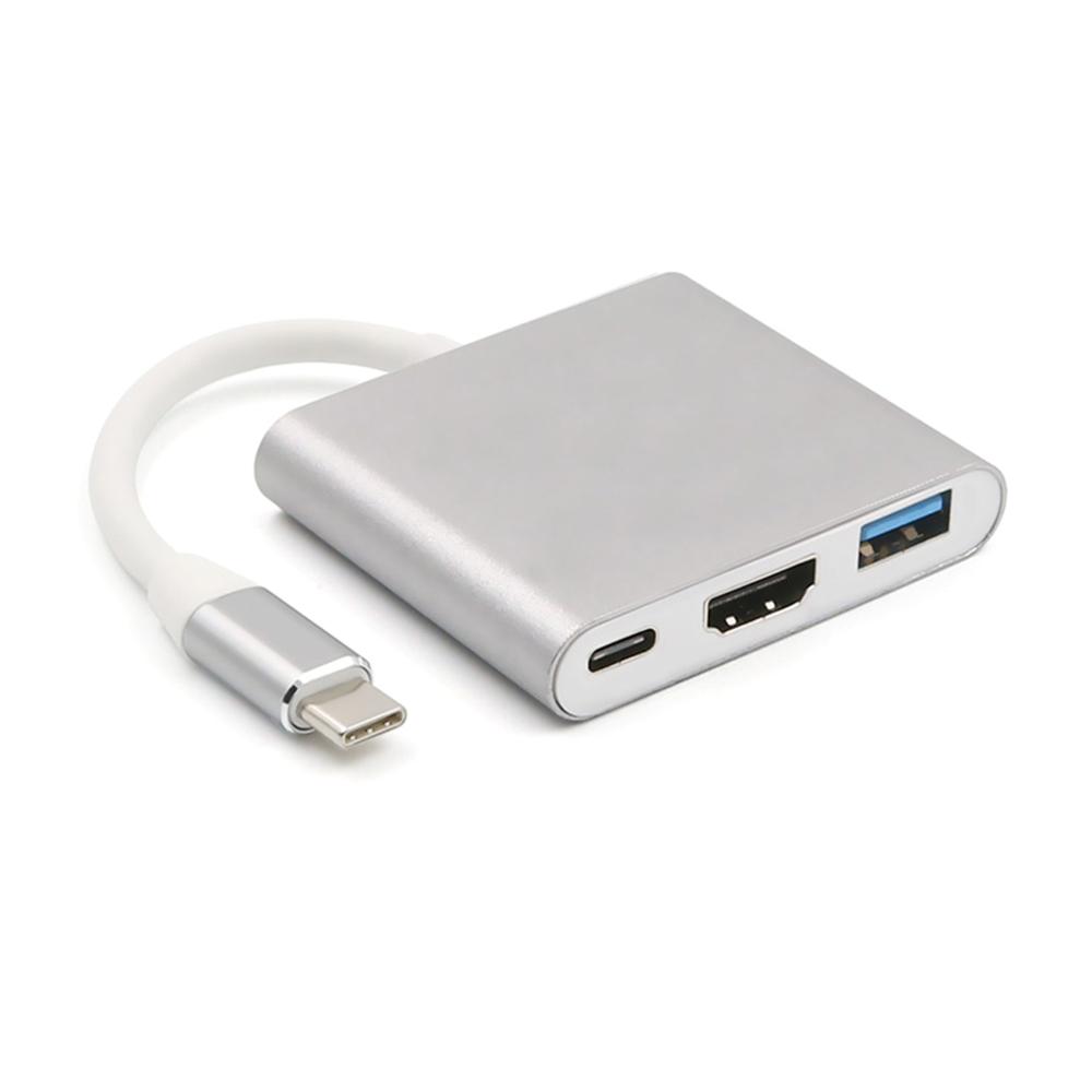 USB3.1 Type-C sang Giao diện đa phương tiện độ nét cao Bộ chuyển đổi 4k 3 cổng Thiết bị chuyển đổi Cáp hỗ trợ Tương thích cho - Bạc