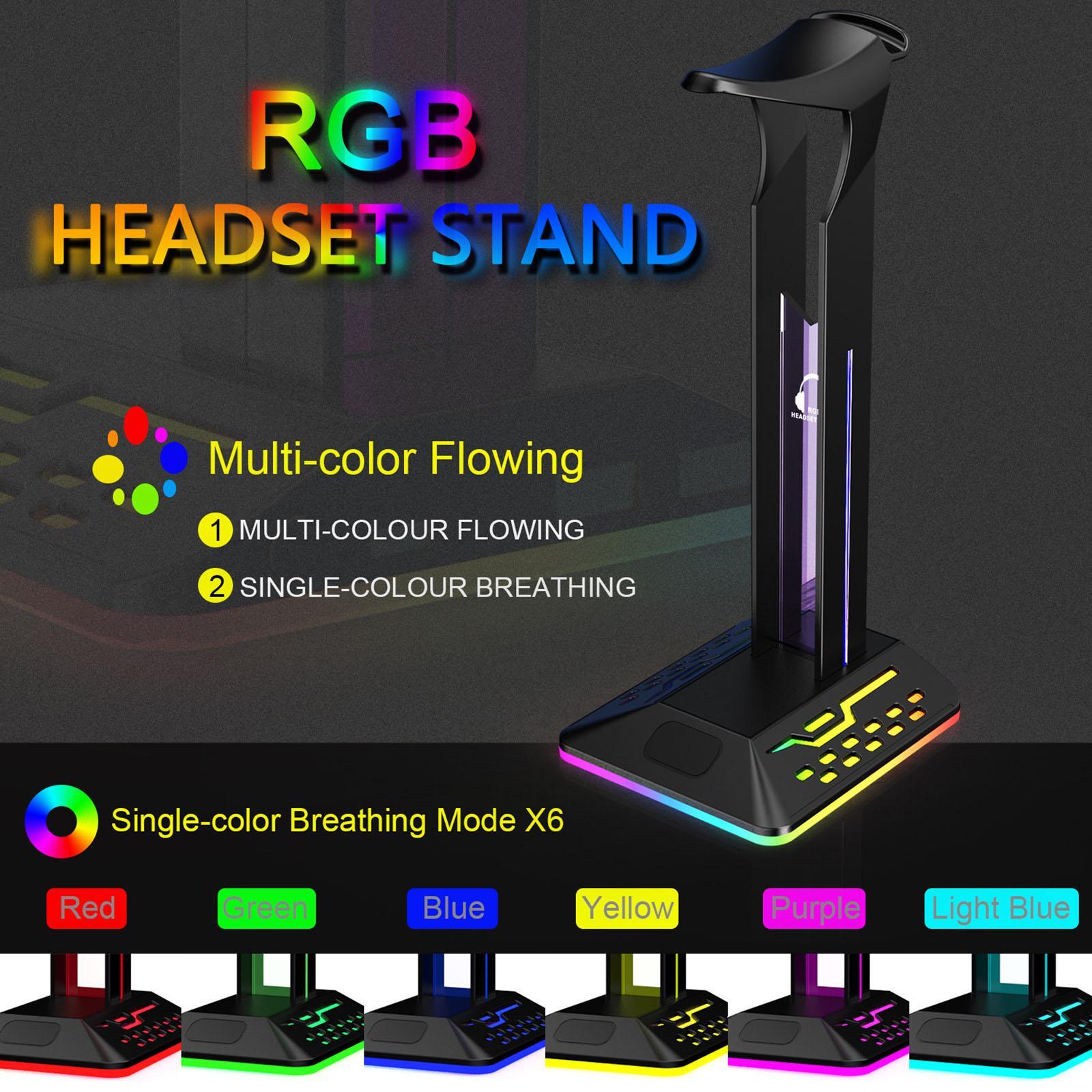 RGB Headphones Stand with 2 USB Ports Desktop Headset Stand Headset Rack for Table Desktop