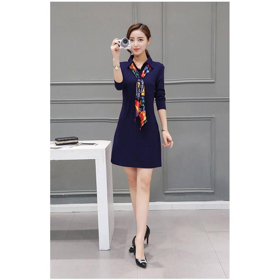 Đầm cổ đức dài tay tặng kèm khăn cổ DVNL14