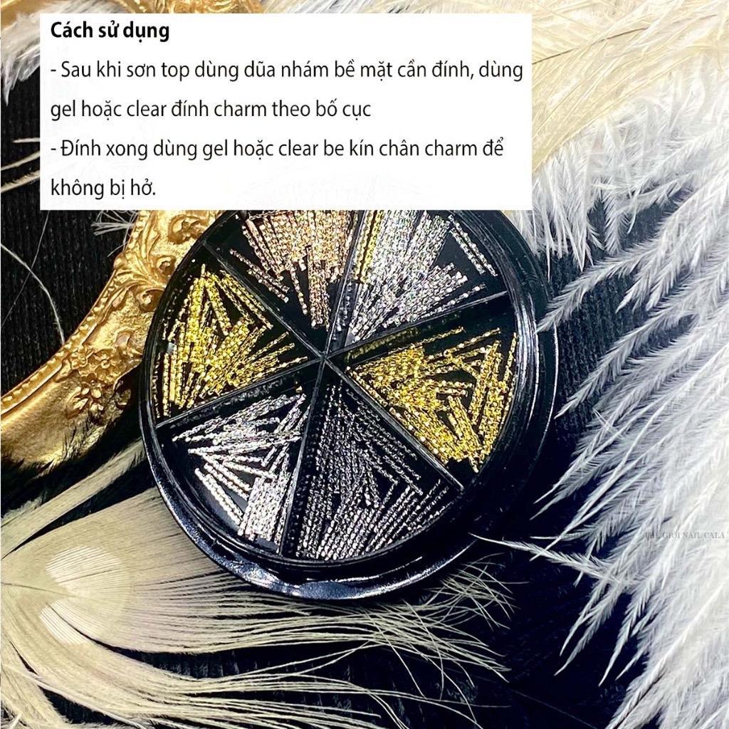 Set Charm Thẳng Cong Kim Loại Làm Nail Khay Nhựa Tròn 6 Ngăn Mix Màu Cao Cấp Trang Trí Móng Vàng, Bạc Và Đồng-nail Phương Miu Nữ Women