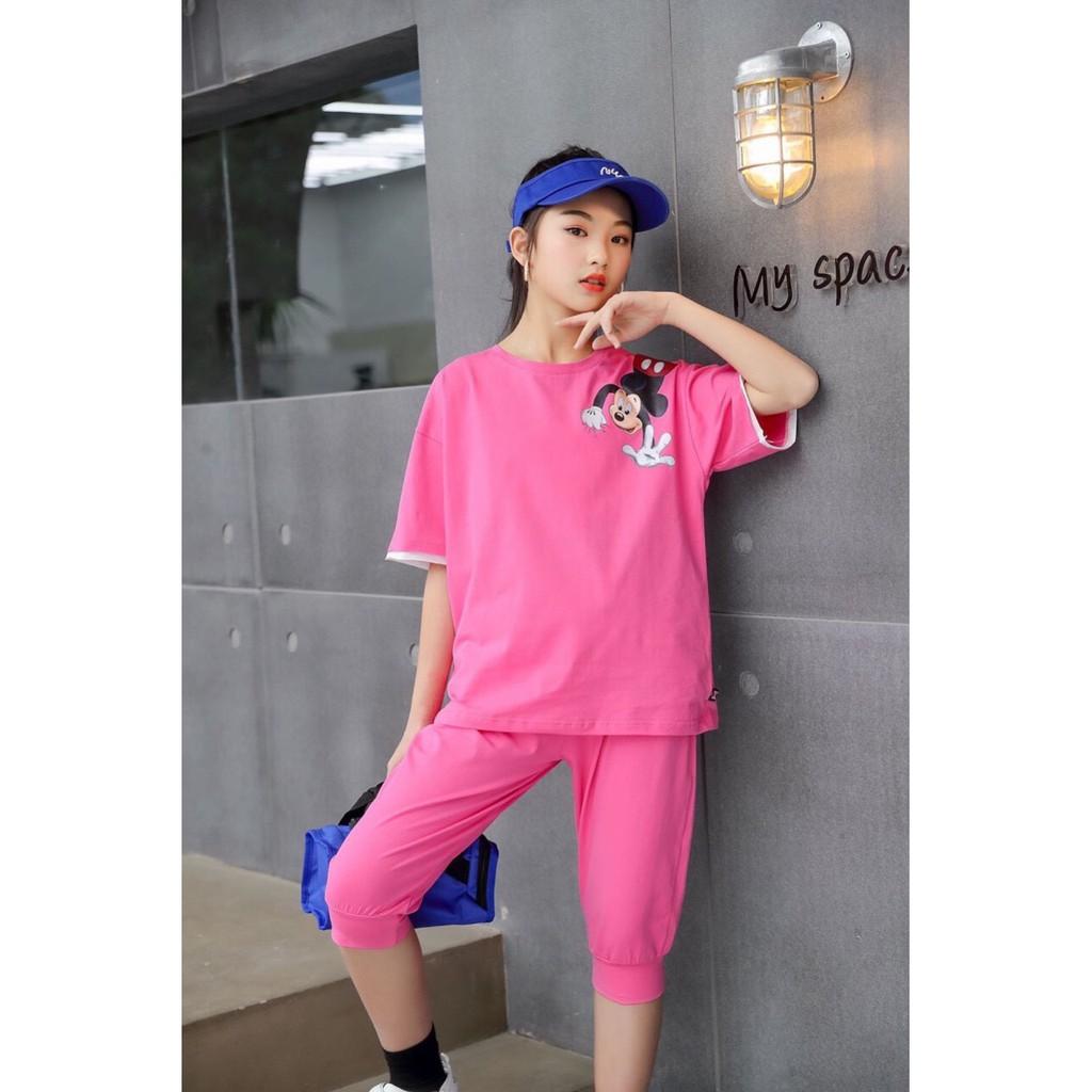 Bộ bé gái lửng mickey thun cotton xinh mát hàng hè vnxk