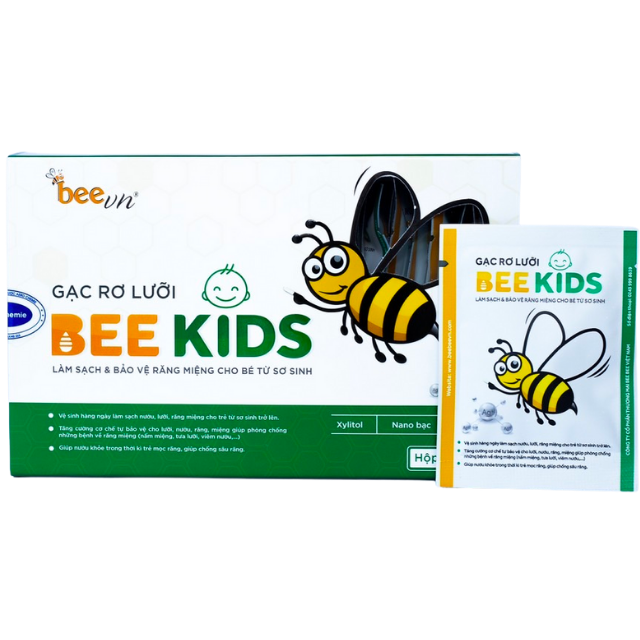Gạc rơ lưỡi Bee Kids Hộp 36 gói [Chính hãng] - Vải dệt an toàn, chăm sóc và làm sạch răng miệng trẻ sơ sinh trở lên