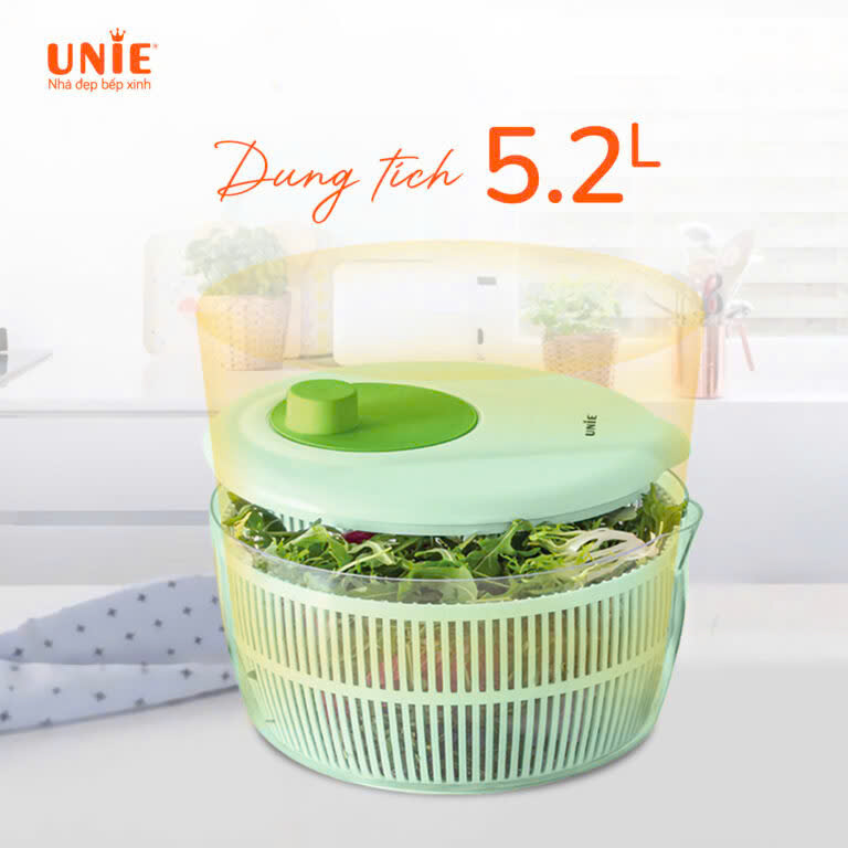 [Hàng chính hãng] Rổ quay rau ly tâm Unie US5200 - Dung tích 5,2L - Làm khô thực phẩm nhanh chóng không bị dập nát