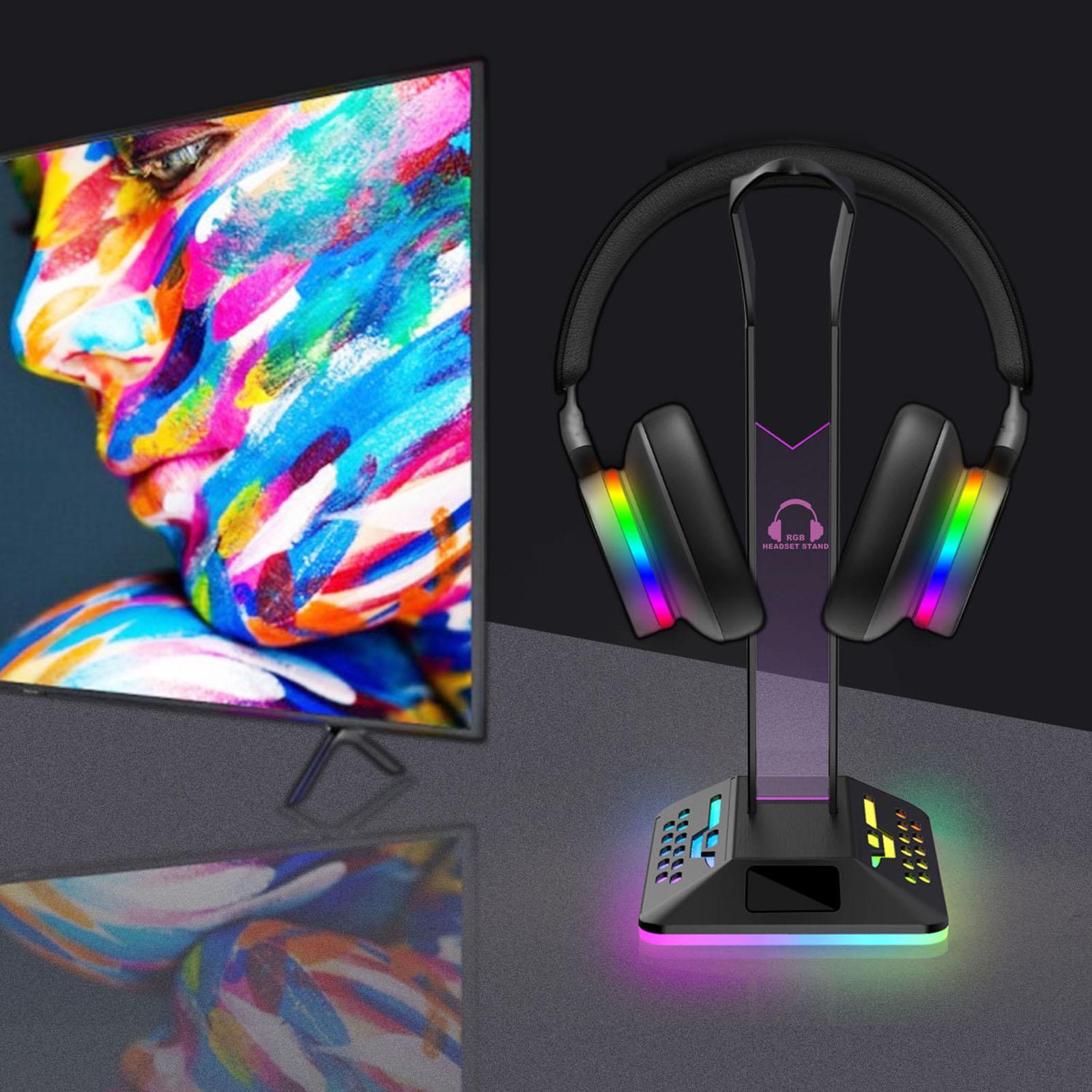 RGB Headphones Stand with 2 USB Ports Desktop Headset Stand Headset Rack for Table Desktop