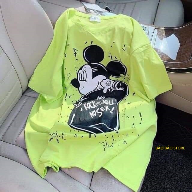 Áo thun unisex form rộng giấu quần in hình Micky NO KOCK and ROLL, hàng cao cấp Thương Hiệu Bảo Bảo Store