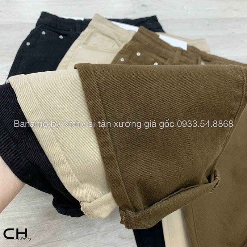 Quần jean dáng baggy co giãn hàng đẹp màu đen nâu kem thời trang 863