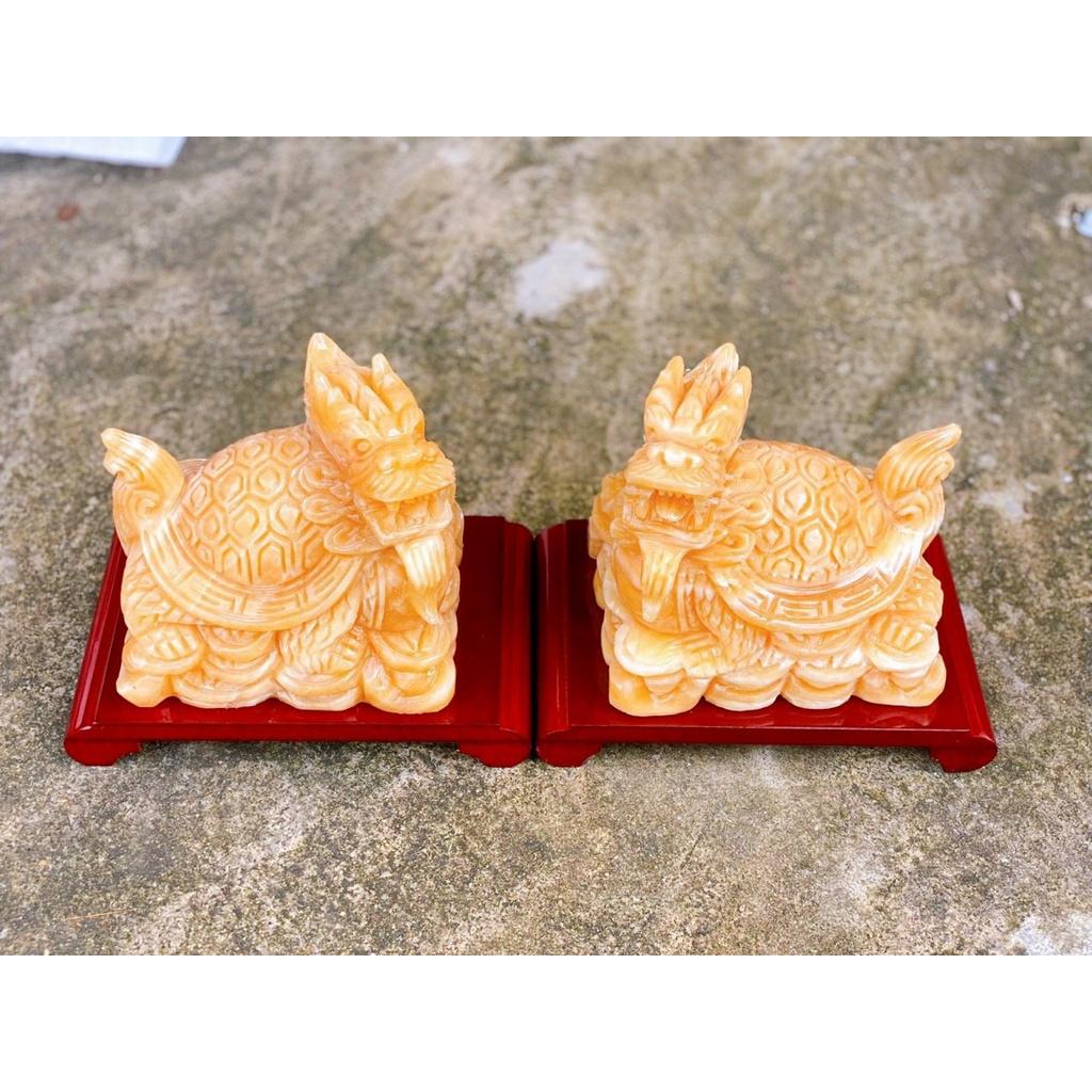 Long Quy Phong Thủy , Long Quy Đá Ngọc Hoàng Long Dài 15cm - Kèm Đế