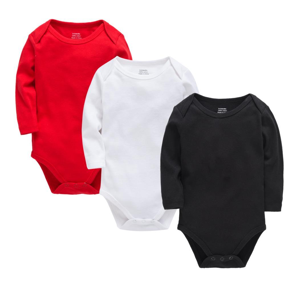 Bộ Quần Áo Bodysuit Áo 100% Cotton Sơ Sinh Trẻ Sơ Sinh Cho Bé Tay Dài Bé Gái Bé Trai Dây Nhảy Onesie Trắng Đen Xám Đỏ