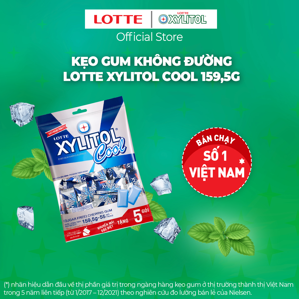 Kẹo gum không đường Lotte Xylitol Cool 159,5 g