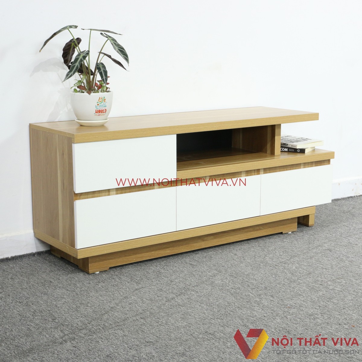 Kệ Tivi Thông Minh Gỗ MDF Melamine Màu Sọc Vàng Hiện Đại Giá Rẻ