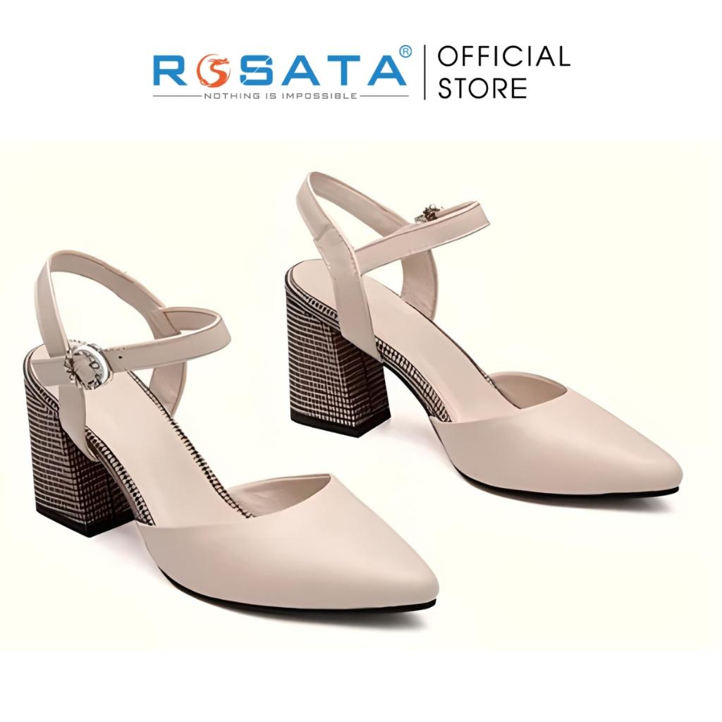 Giày cao gót ROSATA RO382 đế cao 7 phân công sở cao cấp mềm mại form dáng mũi nhọn quai hậu khóa cài - Kem