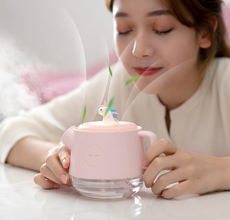 Máy tạo ẩm siêu âm khuếch tán hương thơm không khí 360ml hình ấm đun nước mini có đèn sạc USB
