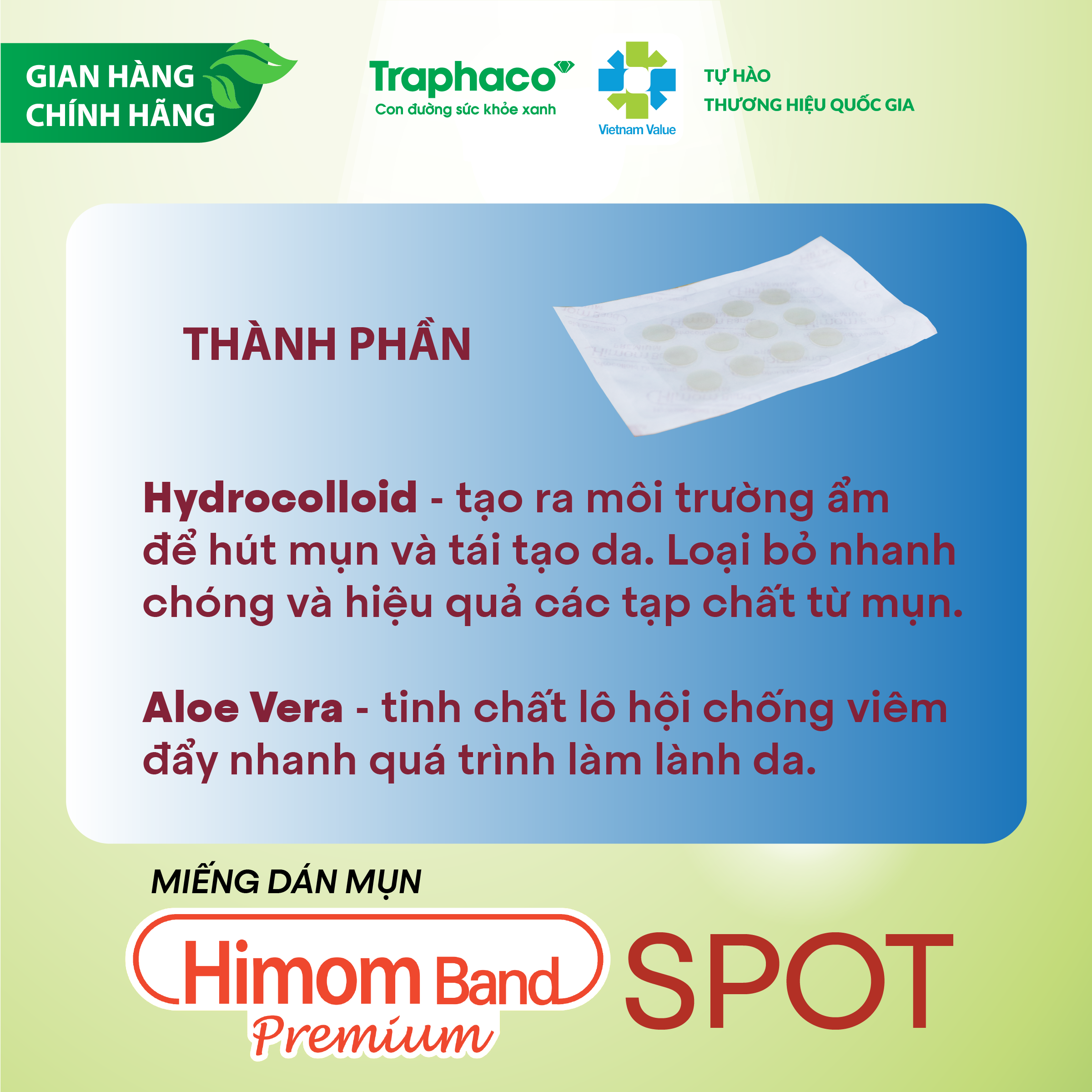 Dán Mụn Lô Hội Giảm Sưng Đỏ HIMOM SPOT JW Kháng Khuẩn, Kiểm Soát Dầu Giúp Da Xinh Vượt Trội Hộp 3 Vỉ x 12 Miếng x 1cm