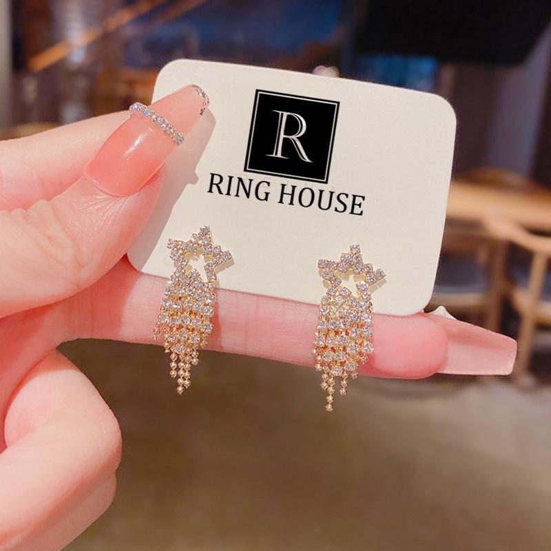 Khuyên Tai Bông Tai Nữ Chùm Ngôi Sao Tua Rua Dự Tiệc Sang Đẹp Ring House