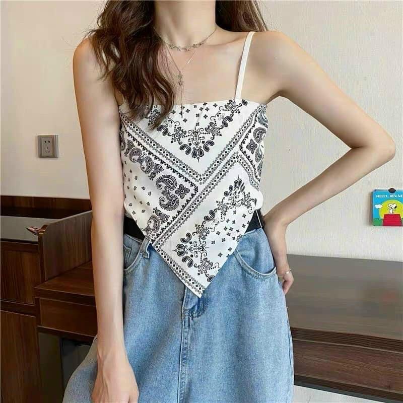 Áo Yếm Nữ 2 Dây Hoa Văn Thổ Cẩm Croptop Đi Biển Siêu Xinh