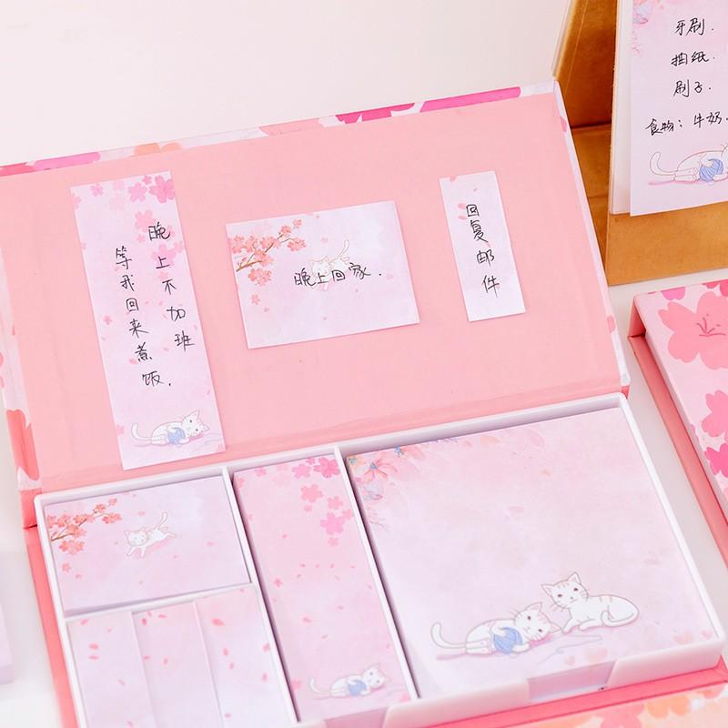 Hộp giấy nhớ, ghi chú, giấy note, giấy giao việc kiểu Hàn Quốc - Hộp 6 loại note ghi chú, bookmark tiện lợi