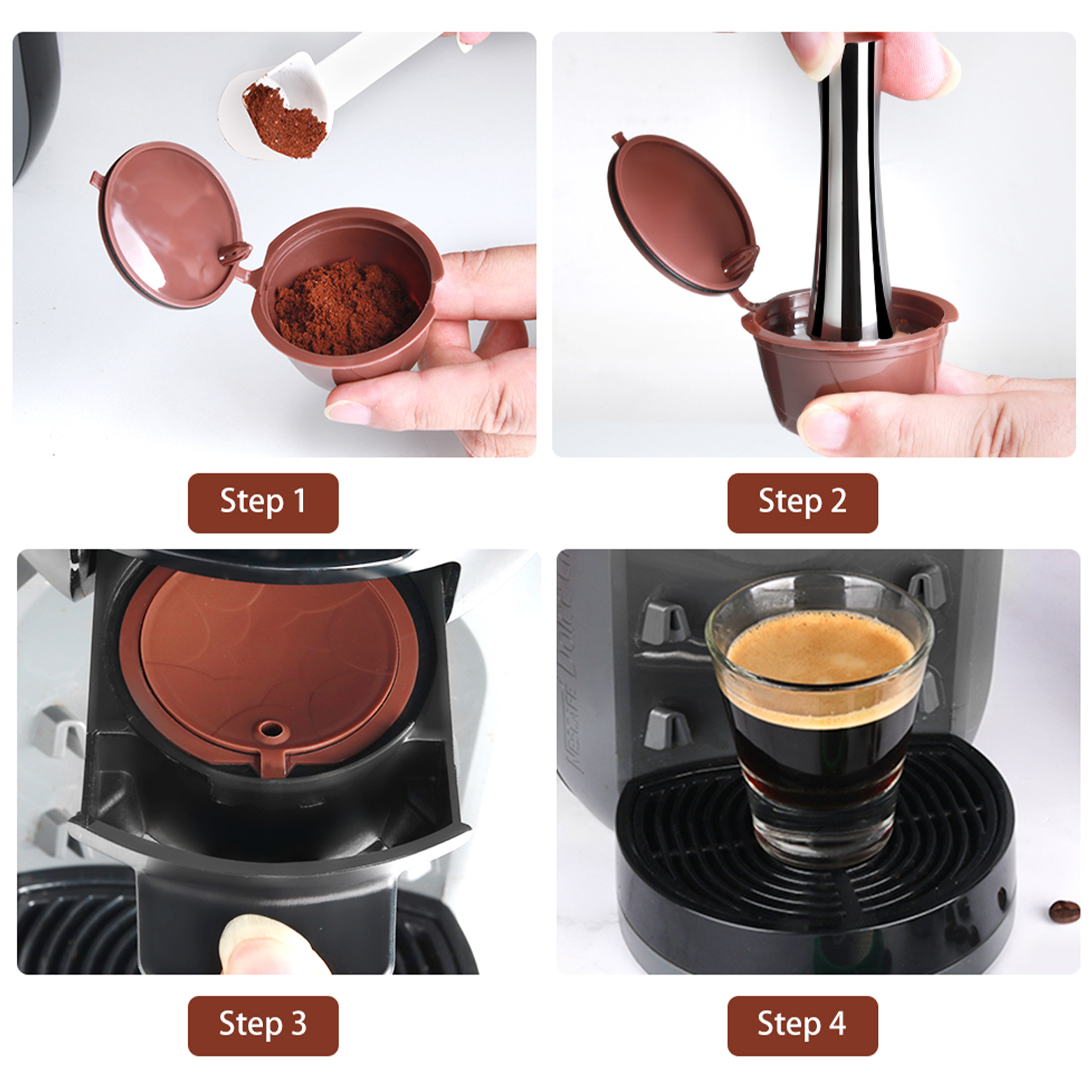 Bộ lọc cà phê có thể nạp lại của Dolce Gusto với bàn chải - 3 cái