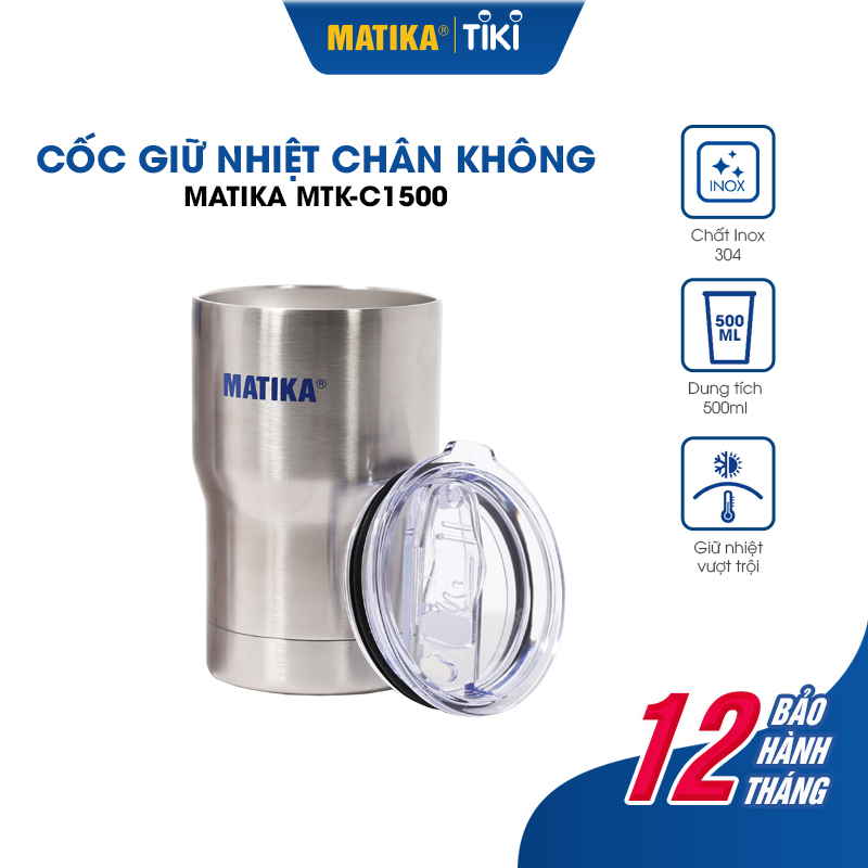 Cốc Giữ Nhiệt Chân Không MATIKA MTK-C1500 Ly Giữ Nhiệt Inox 2 Lớp 500ml - Hàng Chính Hãng