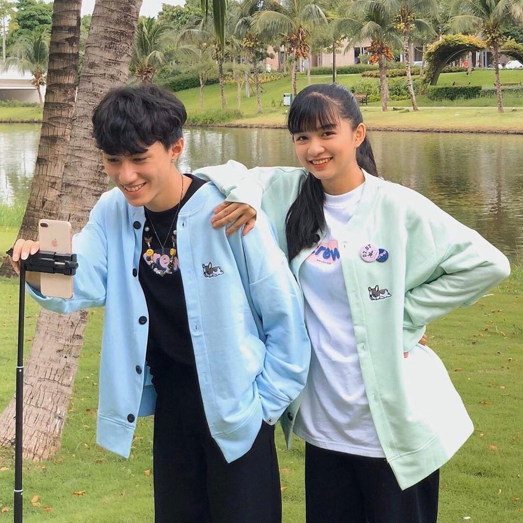 ÁO CARDIGAN Nỉ Bông THÊU CÚN CỰC XINH Form Rộng Unisex Nam Nữ Ulzzang